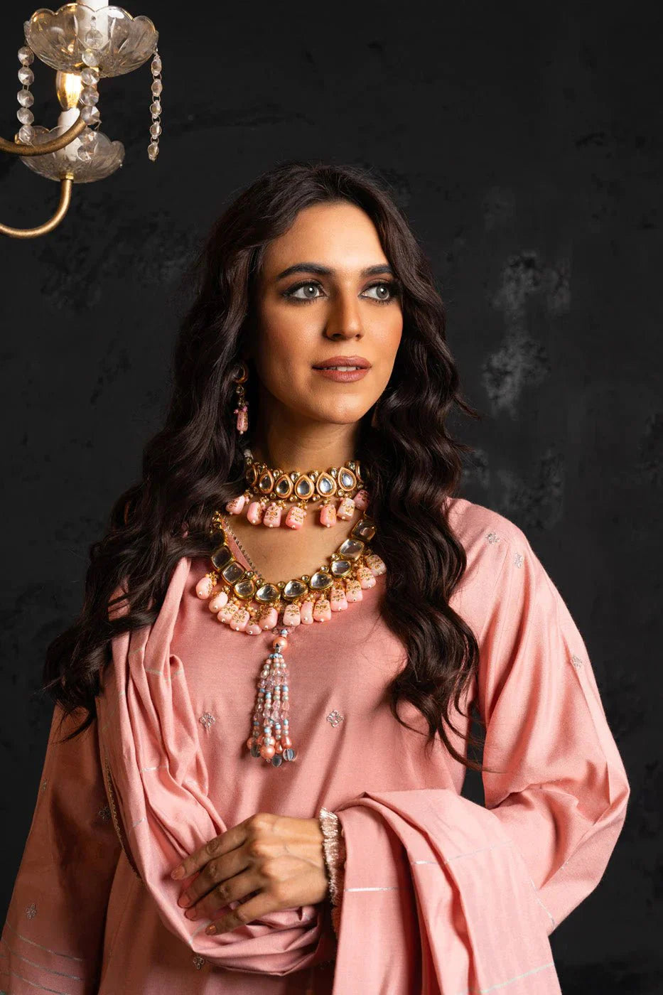 Alkaram | Spring Summer Festive 24 | Embroidered Yarn Dyed Salmon Pink - Official Alkaram stockist in UK - Sakeena London