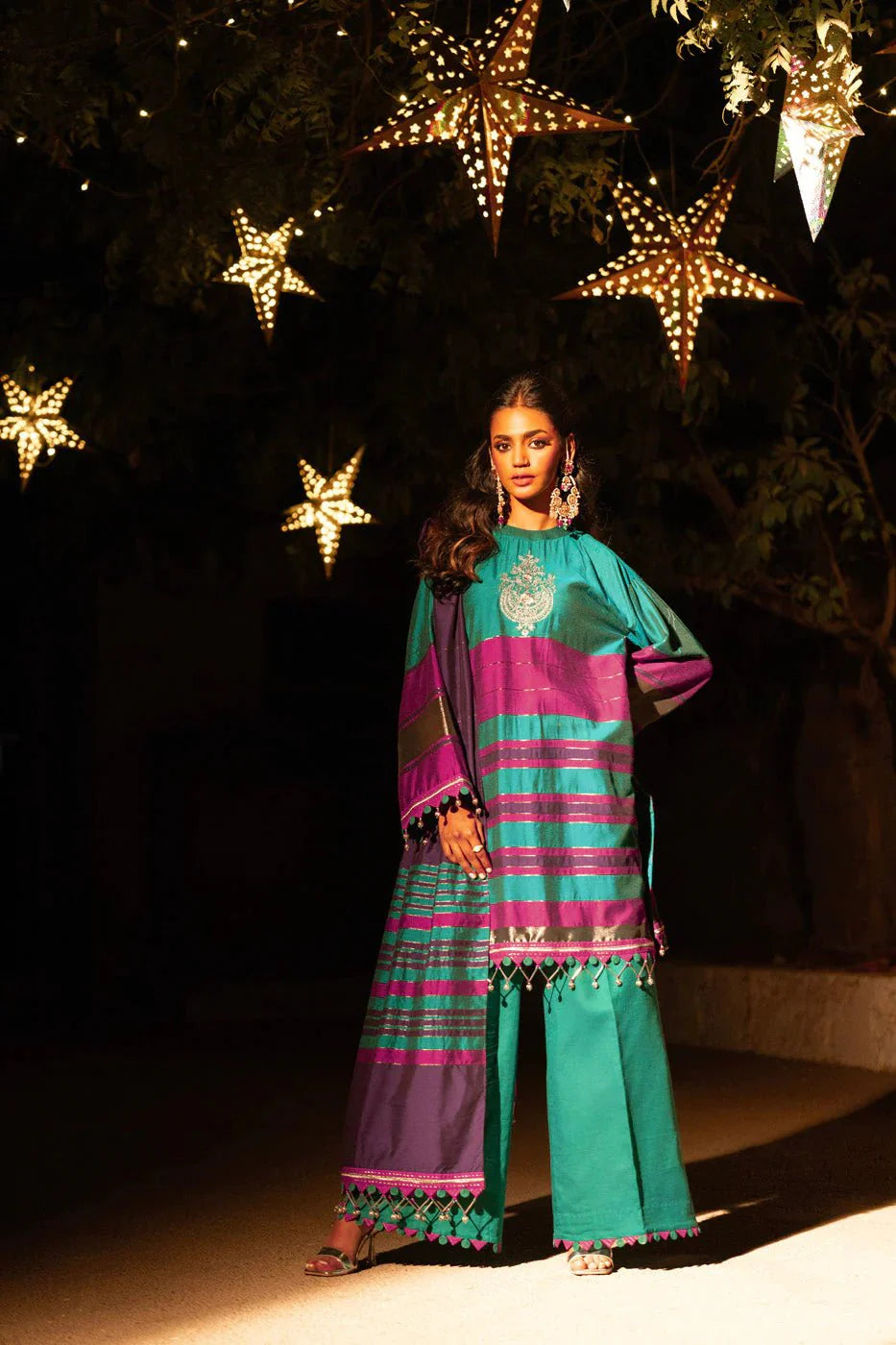 Alkaram | Spring Summer Festive 24 | Embroidered Yarn Dyed Teal - Official Alkaram stockist in UK - Sakeena London