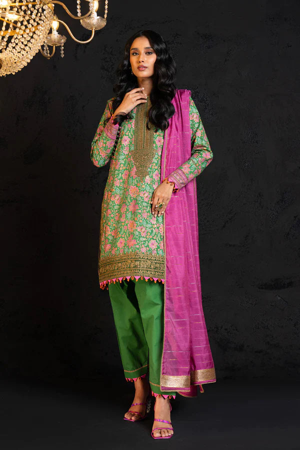 Alkaram | Spring Summer Festive 24 | Embroidered Dobby Green - Official Alkaram stockist in UK - Sakeena London