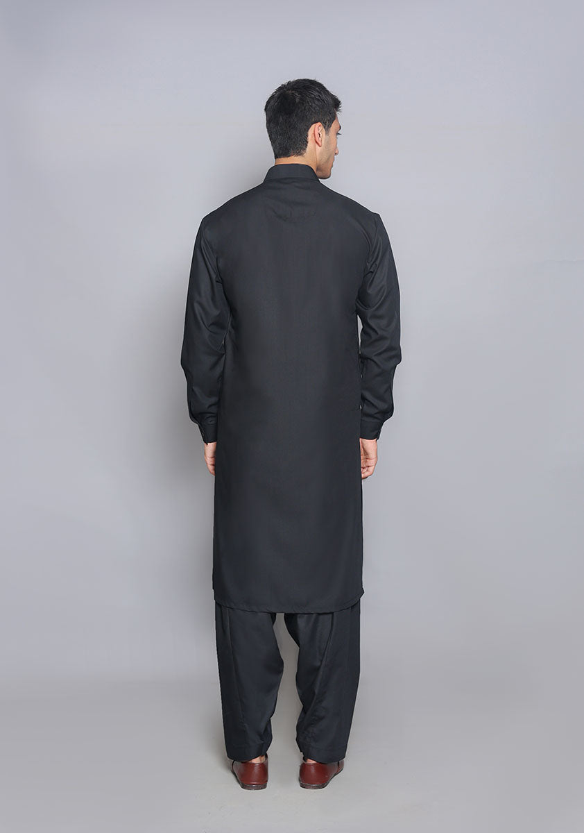 Pakistani Menswear | Amir Adnan - Basic Poly Viscose Pirat Black Classic Fit Suit - Official Sakeena London Ltd. stockist in UK - Sakeena London
