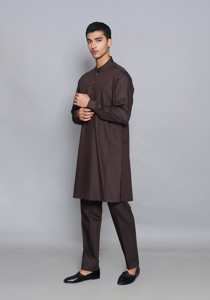 Pakistani Menswear | Amir Adnan - Basic Poly Viscose Coffee Been Slim Fit Suit - Official Sakeena London Ltd. stockist in UK - Sakeena London