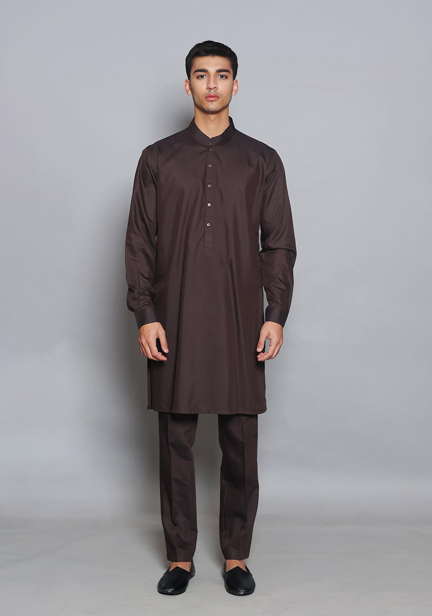 Pakistani Menswear | Amir Adnan - Basic Poly Viscose Coffee Been Slim Fit Suit - Official Sakeena London Ltd. stockist in UK - Sakeena London