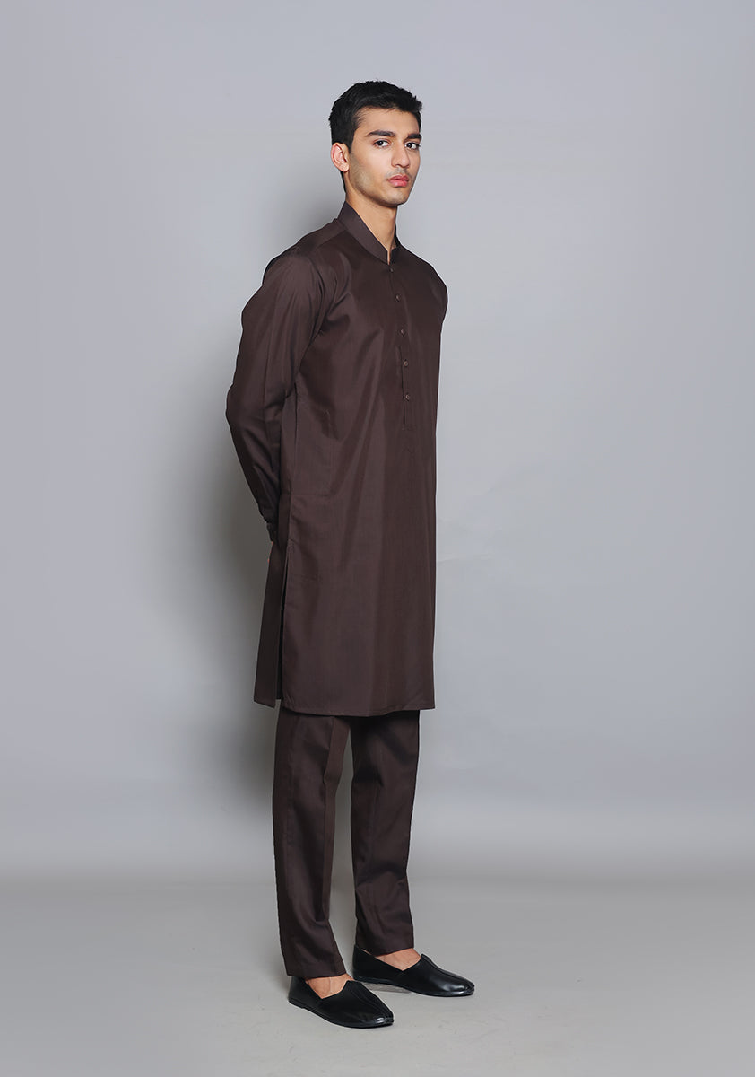Pakistani Menswear | Amir Adnan - Basic Poly Viscose Coffee Been Slim Fit Suit - Official Sakeena London Ltd. stockist in UK - Sakeena London