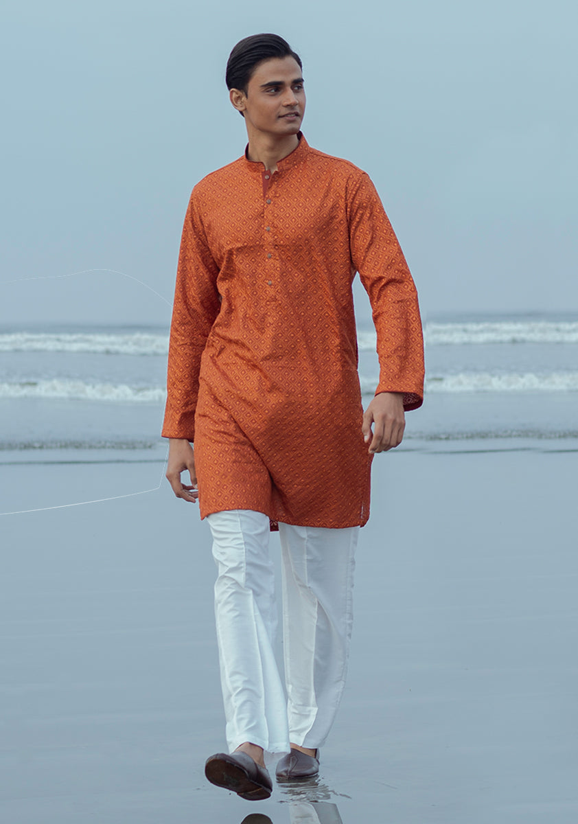 Pakistani Menswear | Amir Adnan - Basic Cotton Umber Slim Fit Kurta - Official Sakeena London Ltd. stockist in UK - Sakeena London