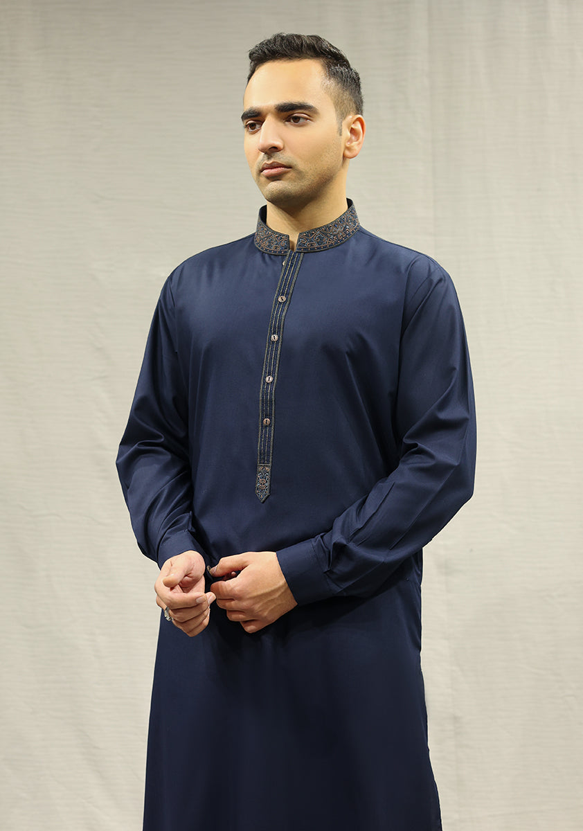Pakistani Menswear | Amir Adnan - Classic Poly Viscose Salute Slim Fit Embroidered Suit - Official Sakeena London Ltd. stockist in UK - Sakeena London