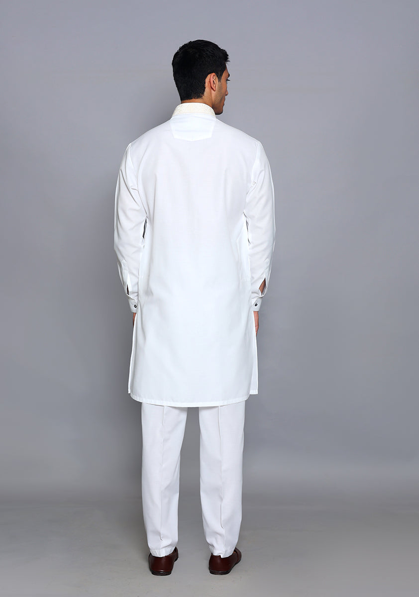 Pakistani Menswear | Amir Adnan - Basic Cotton Silk Cloud Dancer Slim Fit Embroidered Suit - Official Sakeena London Ltd. stockist in UK - Sakeena London