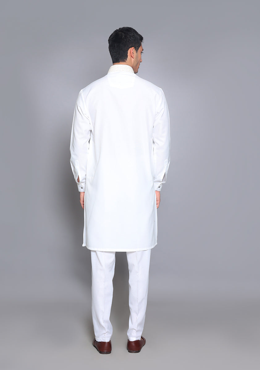 Pakistani Menswear | Amir Adnan - Basic Cotton Silk Cloud Dancer Slim Fit Embroidered Suit - Official Sakeena London Ltd. stockist in UK - Sakeena London