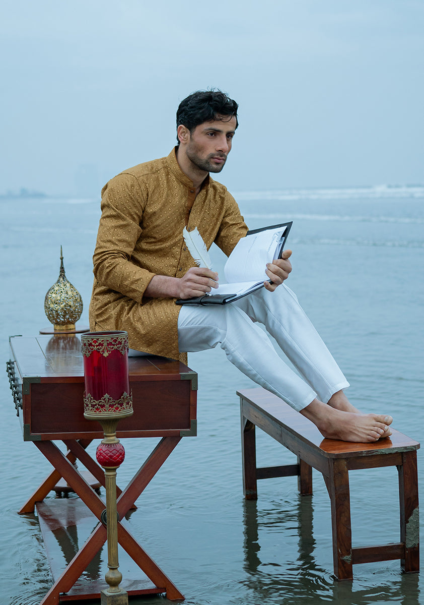 Pakistani Menswear | Amir Adnan - Basic Cotton Dijon Slim Fit Kurta - Official Sakeena London Ltd. stockist in UK - Sakeena London