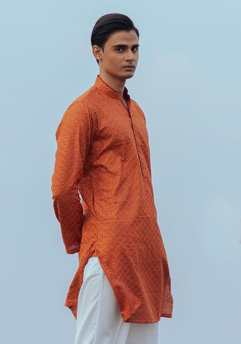 Pakistani Menswear | Amir Adnan - Basic Cotton Umber Slim Fit Kurta - Official Sakeena London Ltd. stockist in UK - Sakeena London