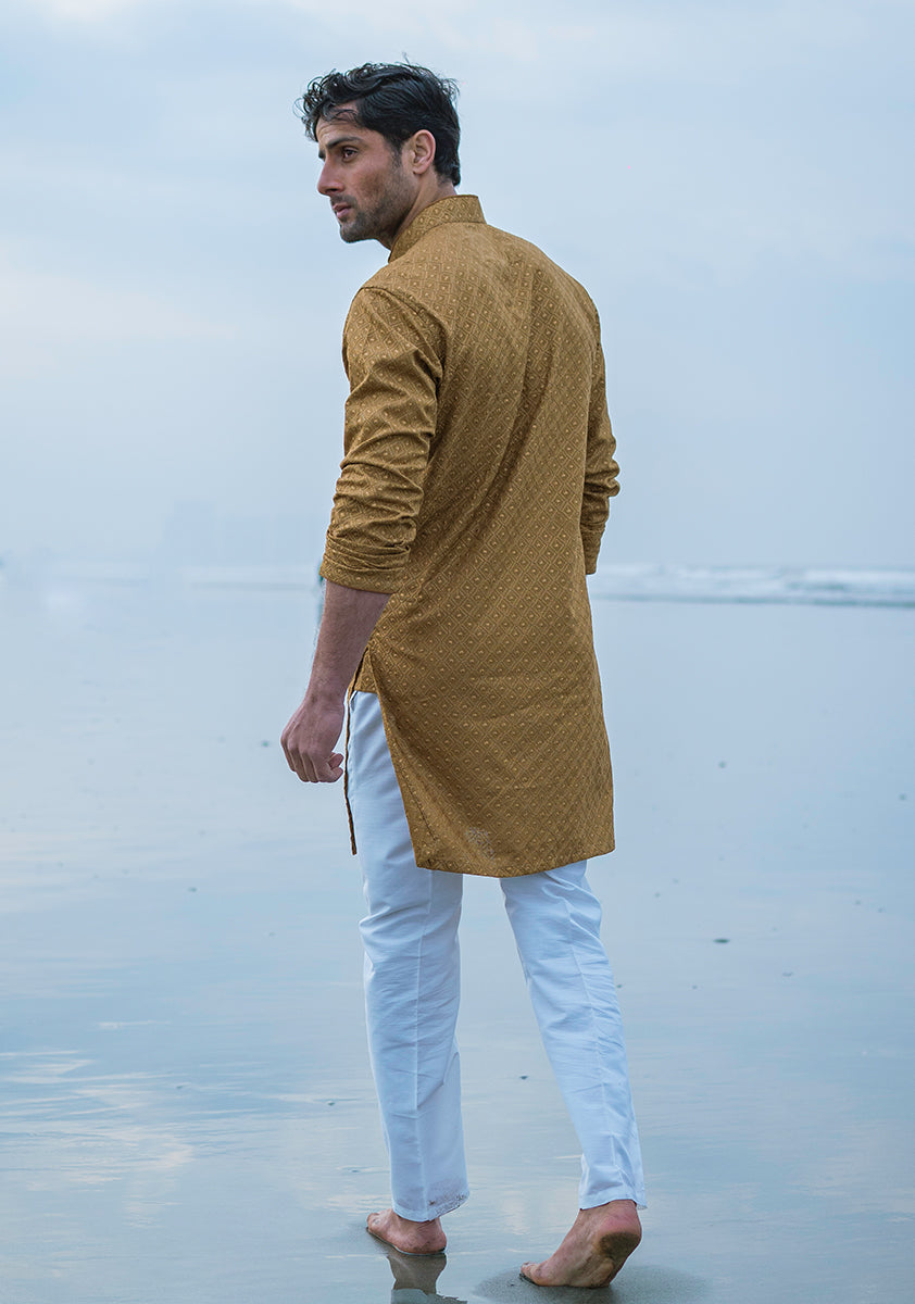 Pakistani Menswear | Amir Adnan - Basic Cotton Dijon Slim Fit Kurta - Official Sakeena London Ltd. stockist in UK - Sakeena London