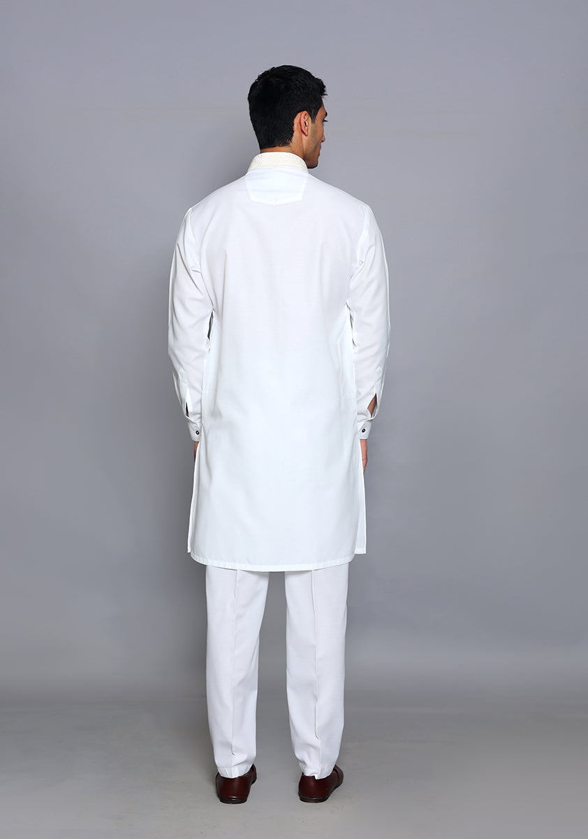 Pakistani Menswear | Amir Adnan - Basic Cotton Silk Cloud Dancer Slim Fit Embroidered Suit - Official Sakeena London Ltd. stockist in UK - Sakeena London