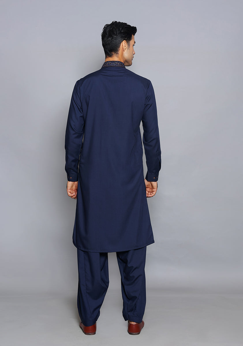 Pakistani Menswear | Amir Adnan - Basic Poly Viscose Navy Blazer Slim Fit Embroidered Suit - Official Sakeena London Ltd. stockist in UK - Sakeena London
