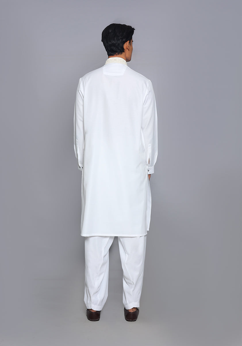 Pakistani Menswear | Amir Adnan - Basic Cotton Silk Cloud Dancer Classic Fit Embroidered Suit - Official Sakeena London Ltd. stockist in UK - Sakeena London