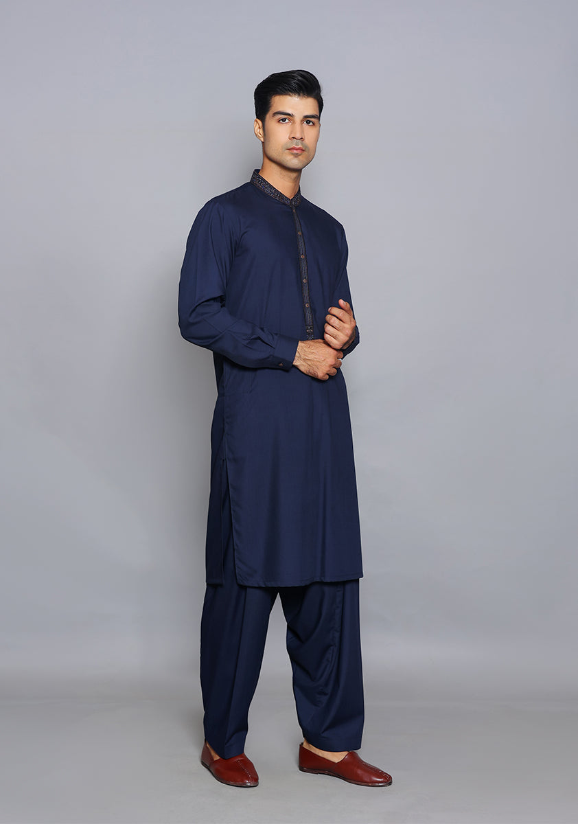Pakistani Menswear | Amir Adnan - Basic Poly Viscose Navy Blazer Slim Fit Embroidered Suit - Official Sakeena London Ltd. stockist in UK - Sakeena London