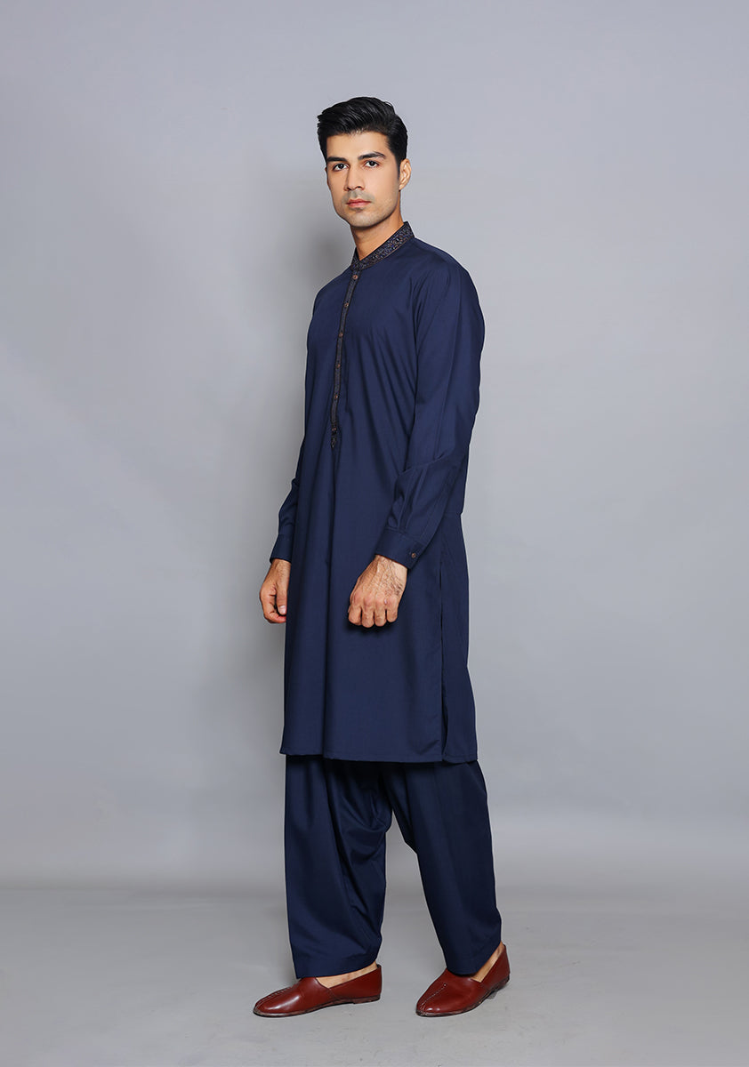Pakistani Menswear | Amir Adnan - Basic Poly Viscose Navy Blazer Slim Fit Embroidered Suit - Official Sakeena London Ltd. stockist in UK - Sakeena London