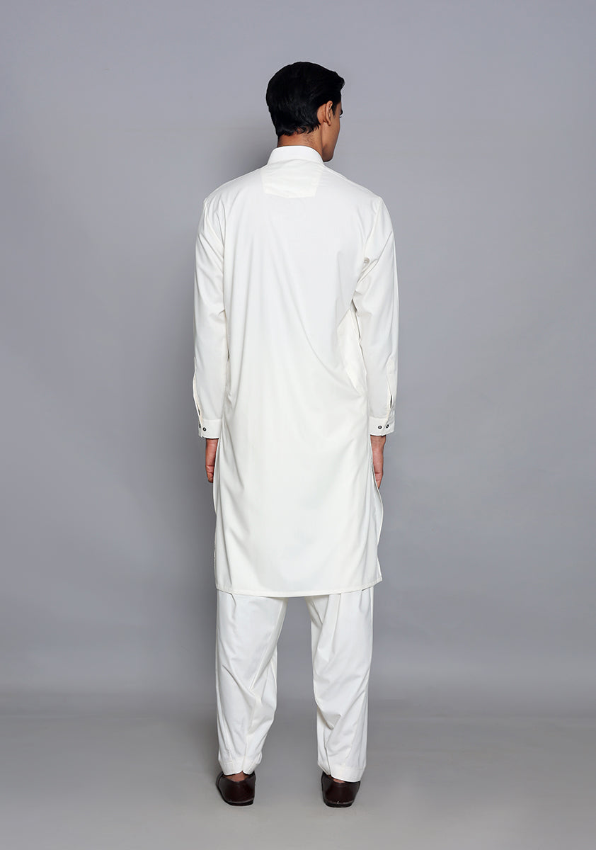 Pakistani Menswear | Amir Adnan - Basic Poly Viscose Snow White Slim Fit Plain Suit - Official Sakeena London Ltd. stockist in UK - Sakeena London