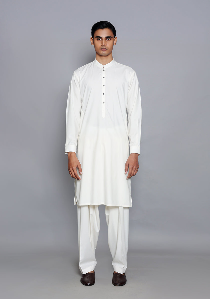 Pakistani Menswear | Amir Adnan - Basic Poly Viscose Snow White Slim Fit Plain Suit - Official Sakeena London Ltd. stockist in UK - Sakeena London