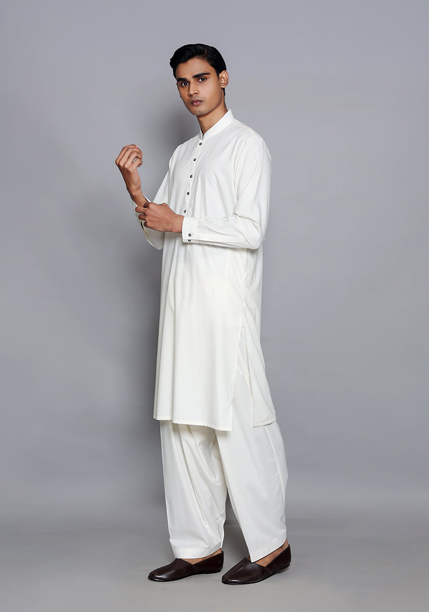 Pakistani Menswear | Amir Adnan - Basic Poly Viscose Snow White Slim Fit Plain Suit - Official Sakeena London Ltd. stockist in UK - Sakeena London