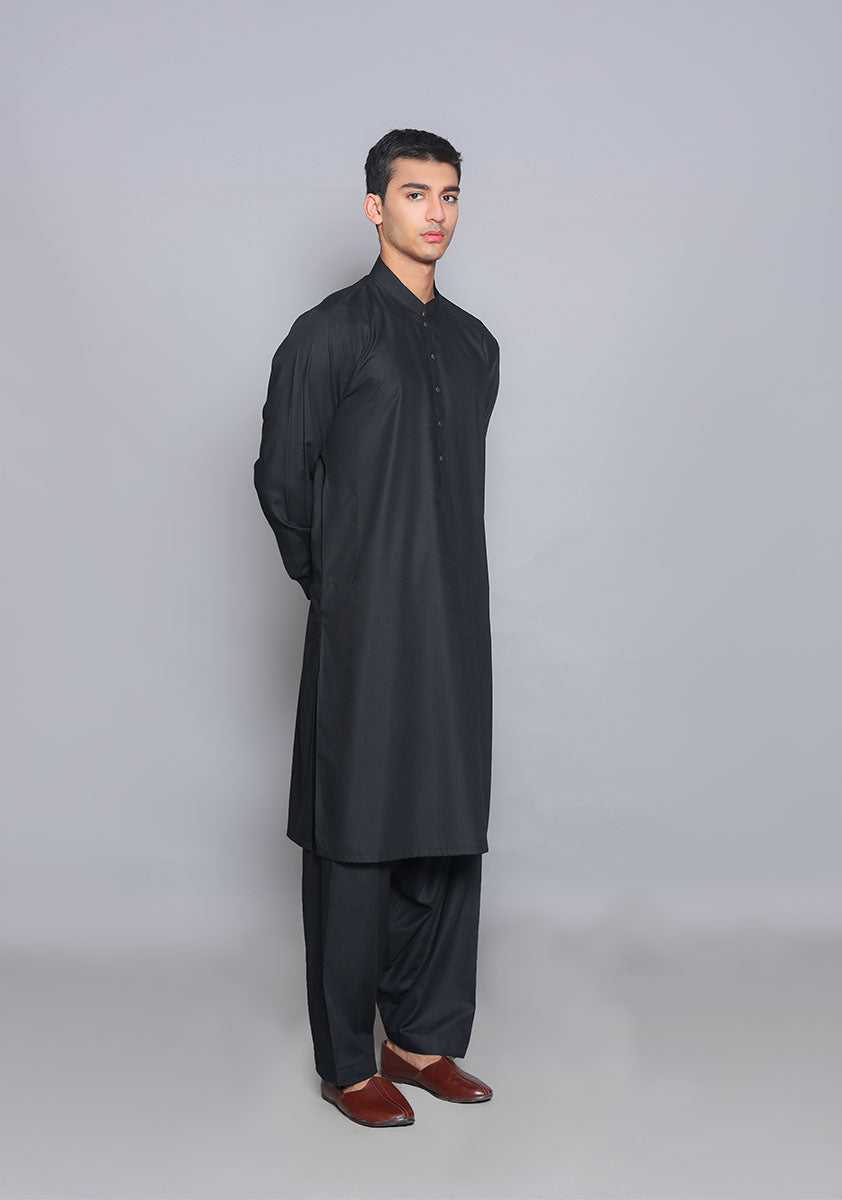 Pakistani Menswear | Amir Adnan - Basic Poly Viscose Pirat Black Classic Fit Suit - Official Sakeena London Ltd. stockist in UK - Sakeena London