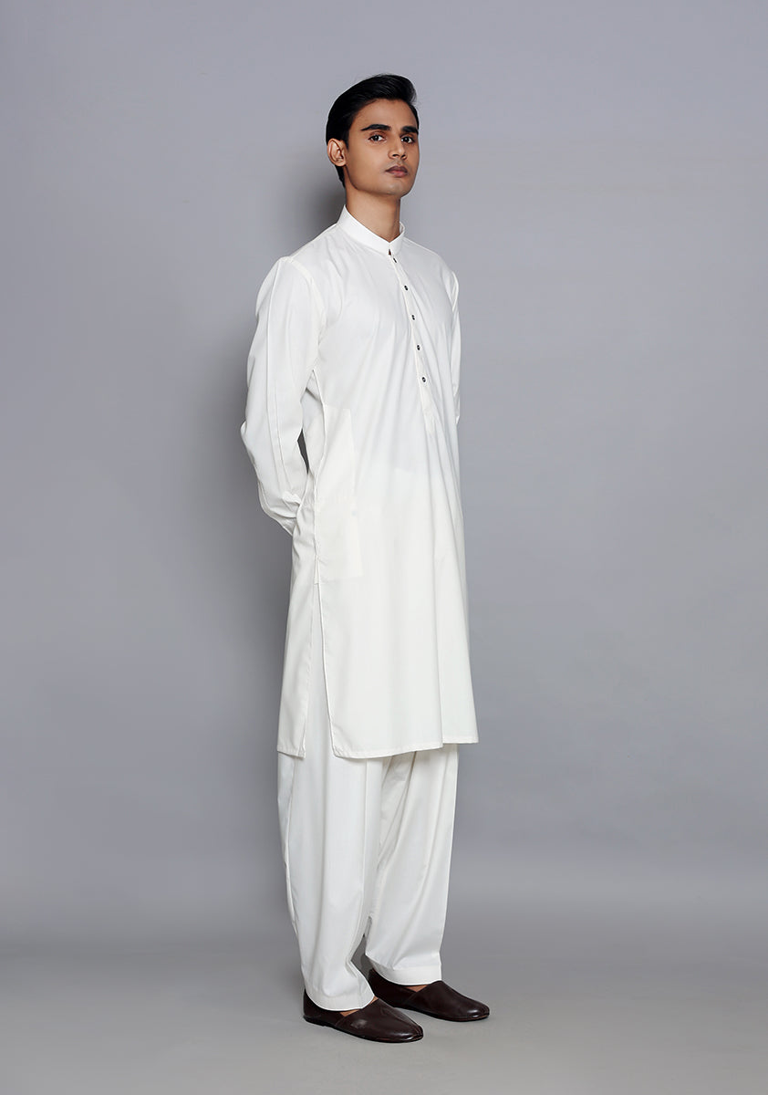 Pakistani Menswear | Amir Adnan - Basic Poly Viscose Snow White Slim Fit Plain Suit - Official Sakeena London Ltd. stockist in UK - Sakeena London