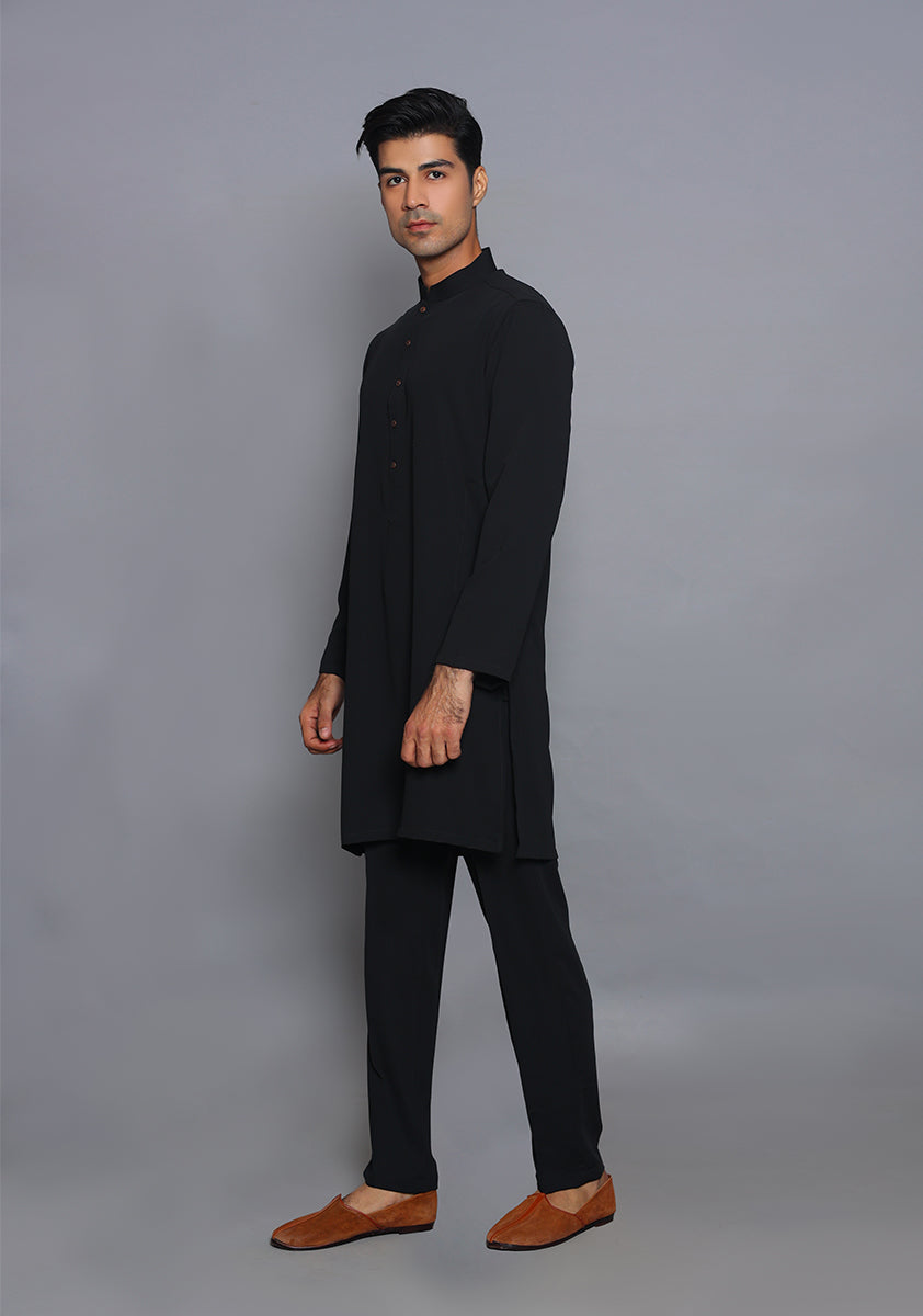 Pakistani Menswear | Amir Adnan - Classic Georgette Jet Black Slim Fit Plain Suit - Official Sakeena London Ltd. stockist in UK - Sakeena London