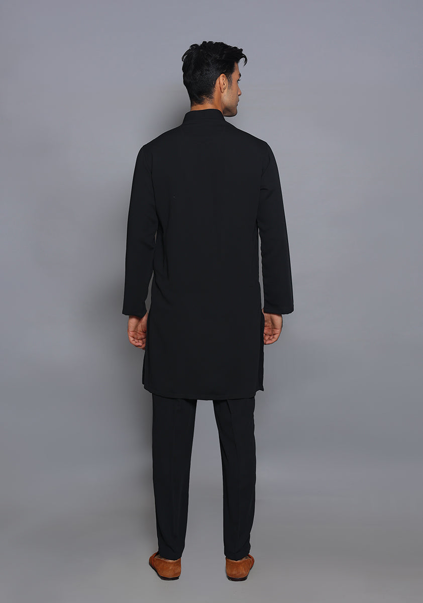 Pakistani Menswear | Amir Adnan - Classic Georgette Jet Black Slim Fit Plain Suit - Official Sakeena London Ltd. stockist in UK - Sakeena London
