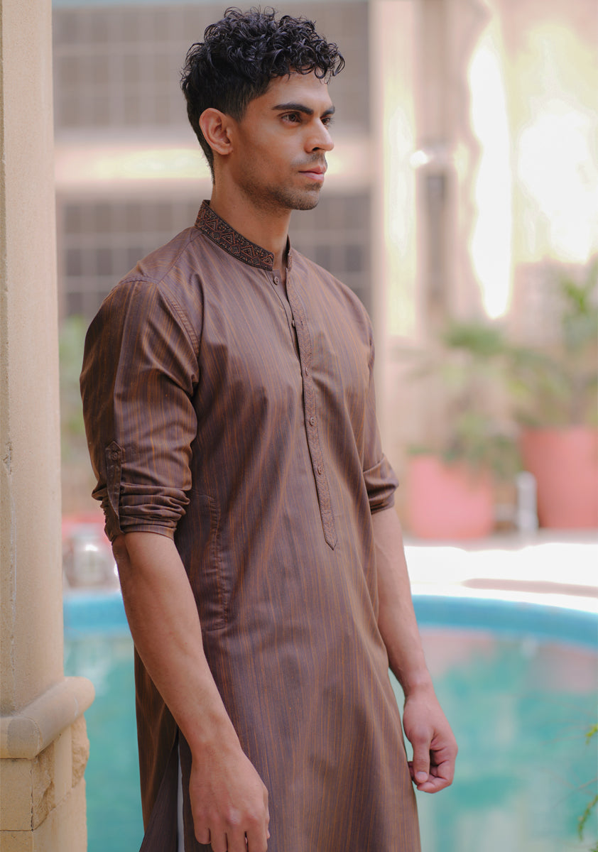 Pakistani Menswear | Amir Adnan - Basic Poly Viscose Mustang Slim Fit Kurta - Official Sakeena London Ltd. stockist in UK - Sakeena London