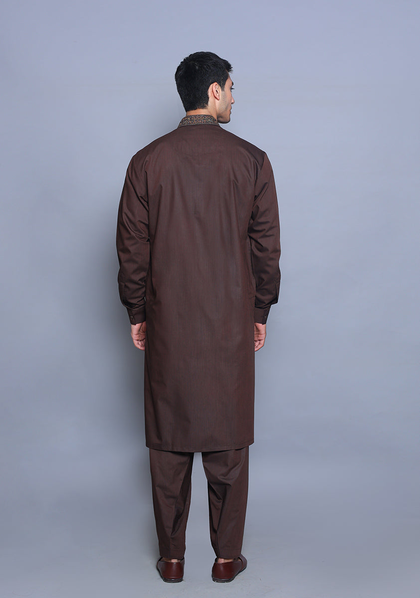 Pakistani Menswear | Amir Adnan - Basic Poly Viscose Wren Classic Fit Embroidered Suit - Official Sakeena London Ltd. stockist in UK - Sakeena London