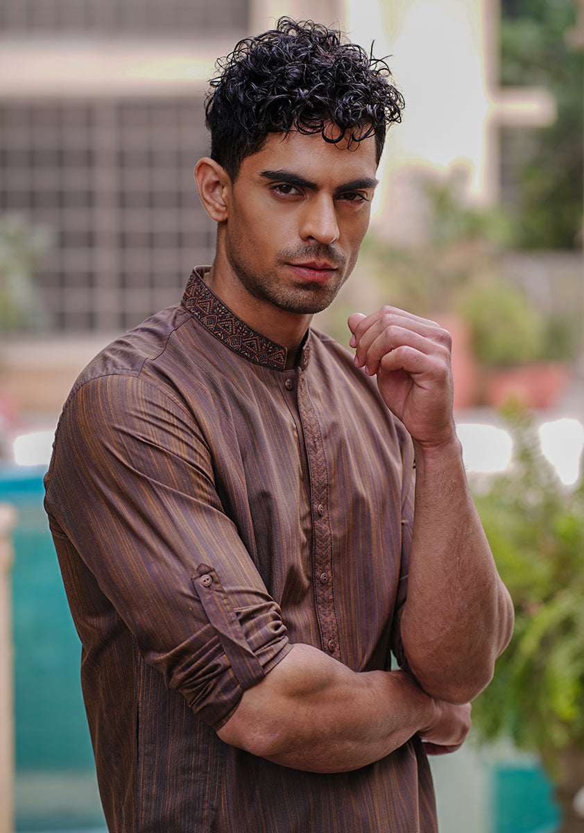 Pakistani Menswear | Amir Adnan - Basic Poly Viscose Mustang Slim Fit Kurta - Official Sakeena London Ltd. stockist in UK - Sakeena London