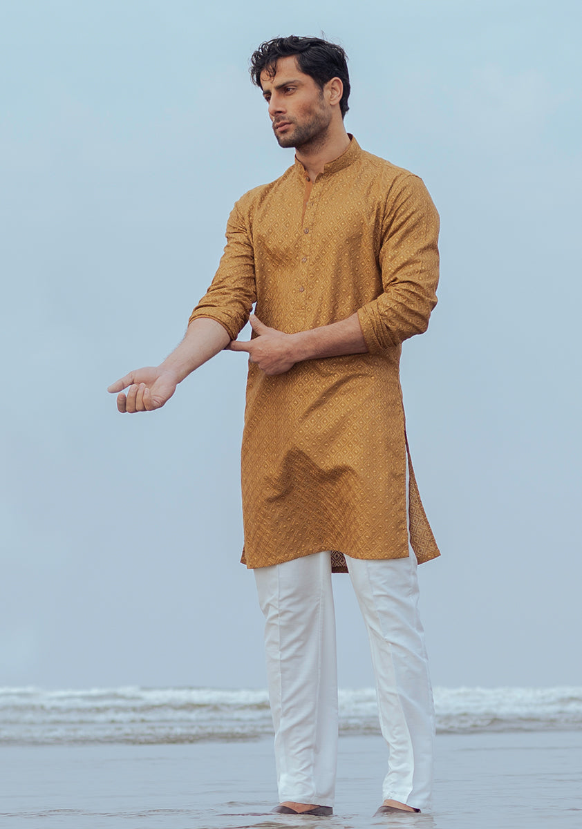 Pakistani Menswear | Amir Adnan - Basic Cotton Dijon Slim Fit Kurta - Official Sakeena London Ltd. stockist in UK - Sakeena London
