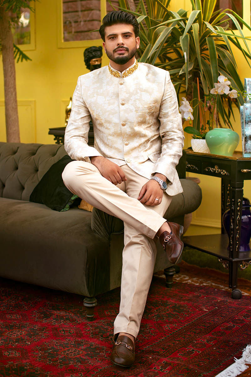 Pakistani Menswear | Ansab Jahangir | IVORY BLUSH - Official Sakeena London Ltd. stockist in UK - Sakeena London