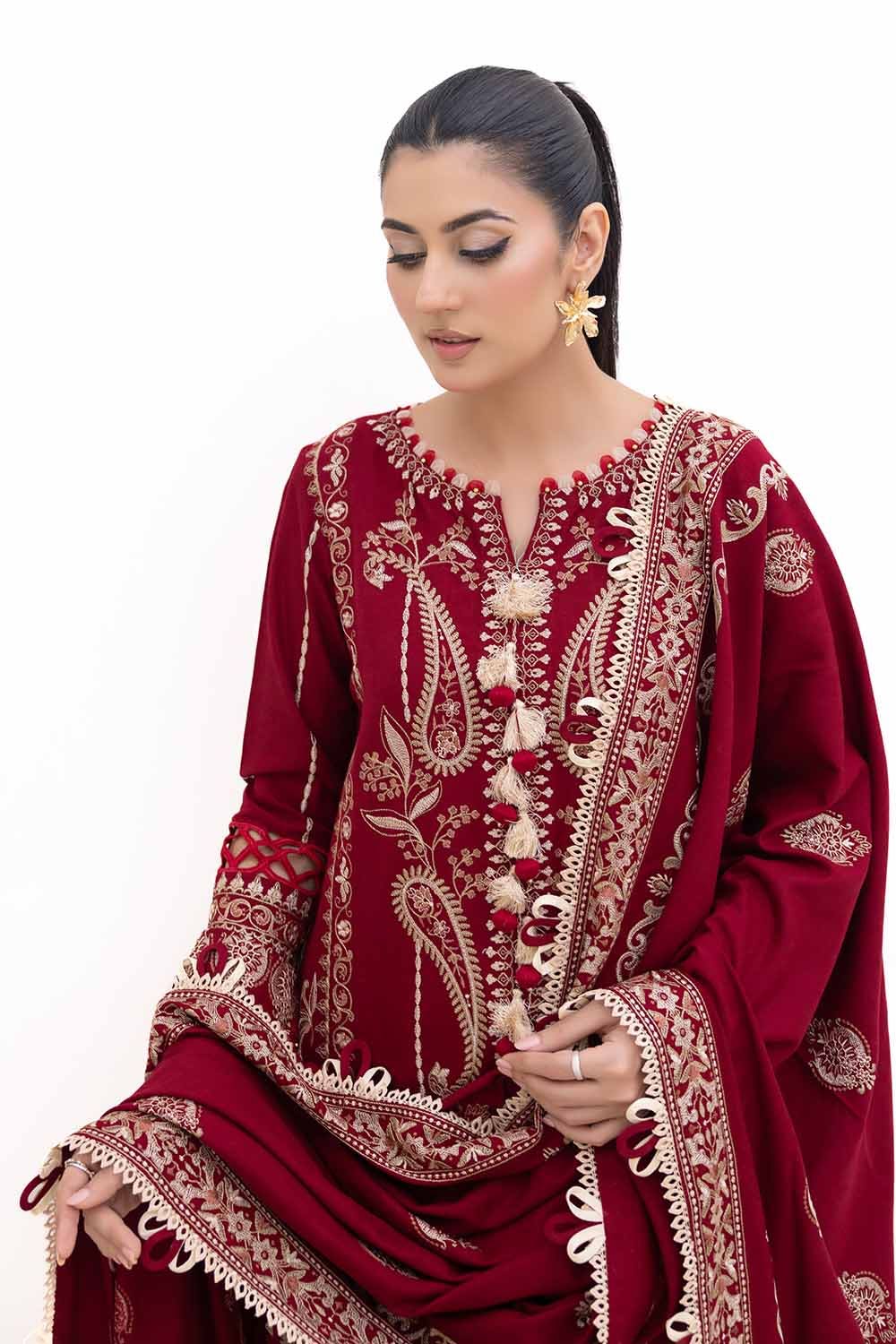 Gul Ahmed | Winter Collection 24 | Acrylic Dupatta AP-42009 - Official Gul Ahmed stockist in UK - Sakeena London