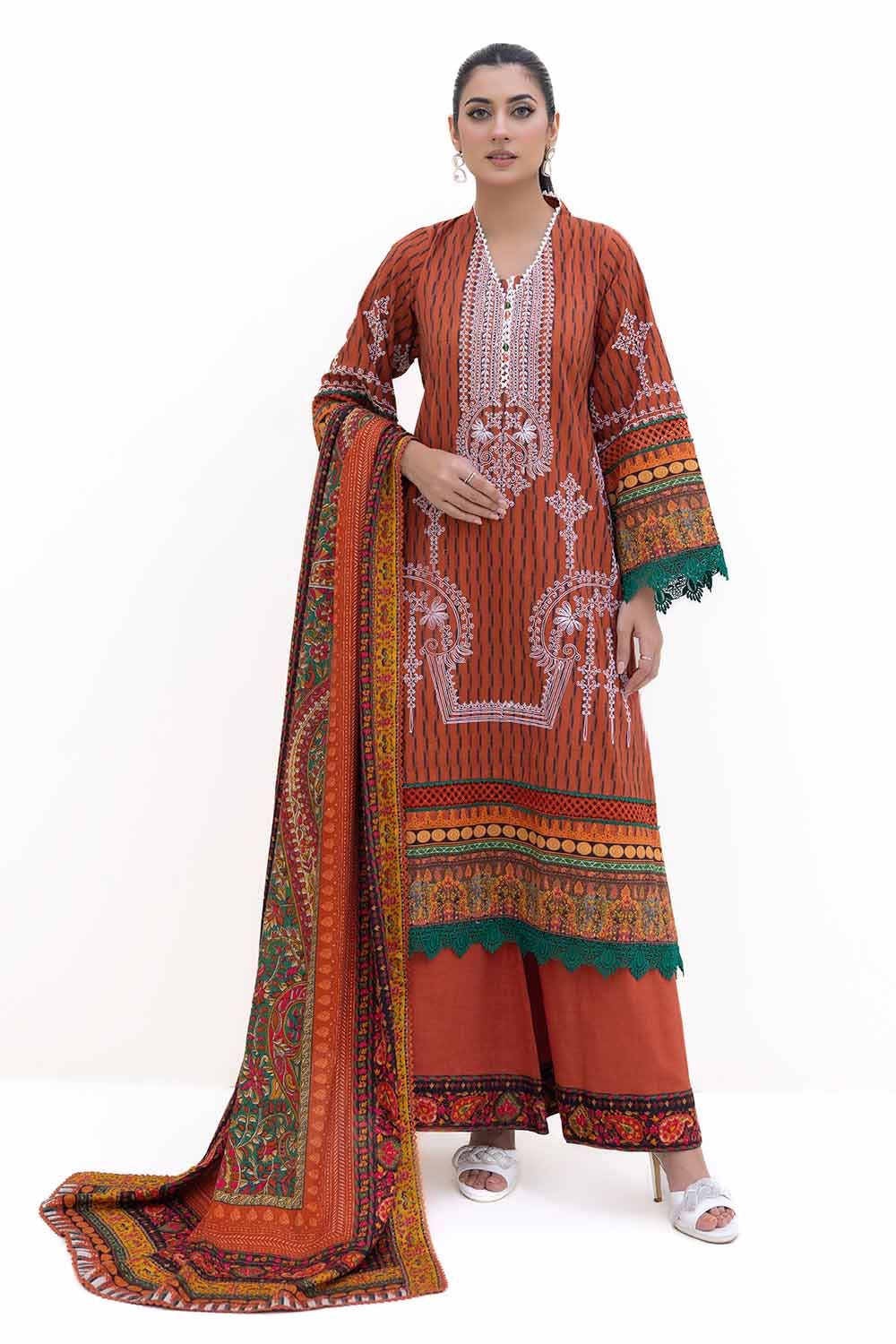 Gul Ahmed | Winter Collection 24 | Khaddar Suit with Printed Pashmina Dupatta AP-42048 - Official Gul Ahmed stockist in UK - Sakeena London