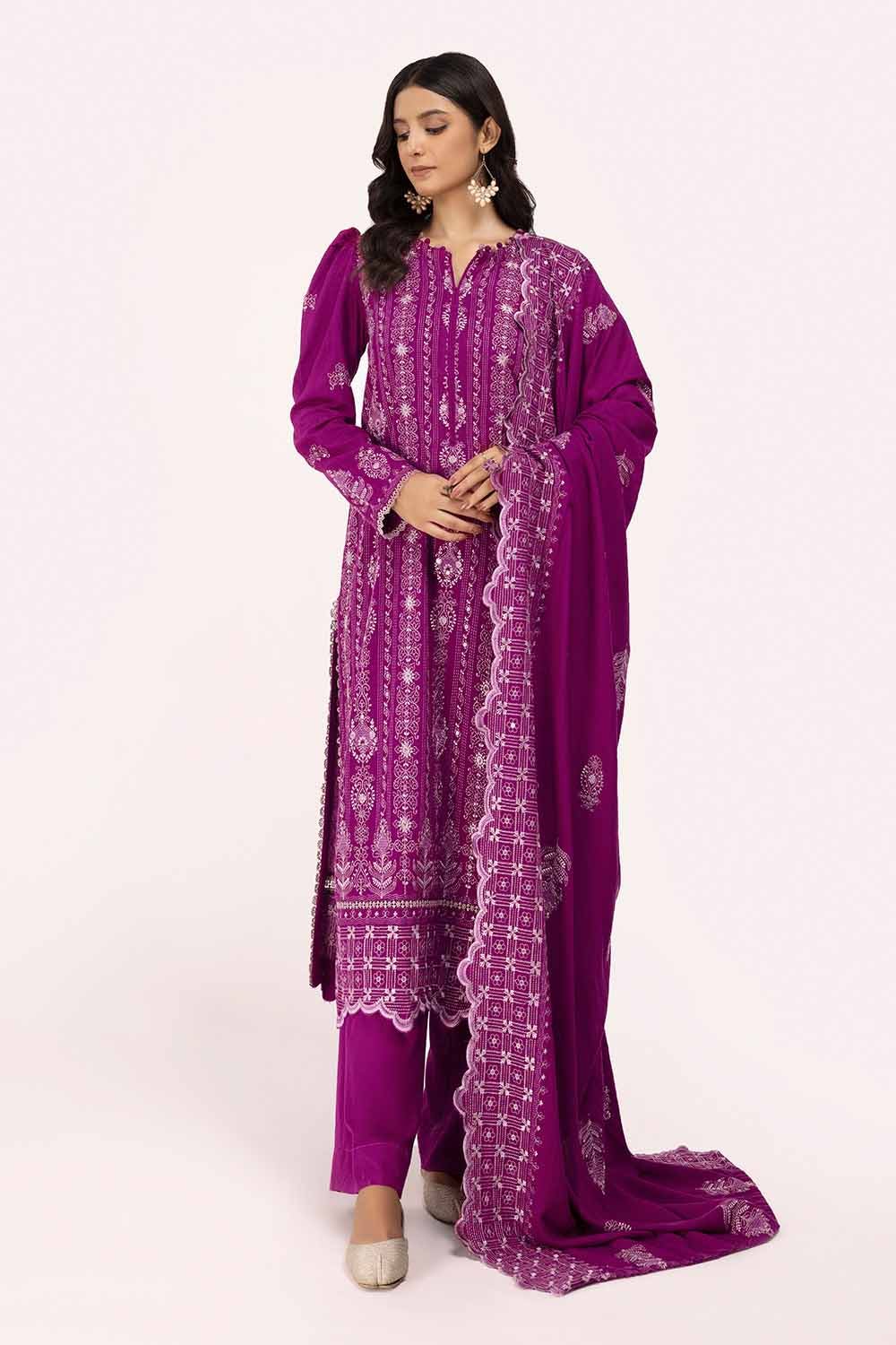 Gul Ahmed | Winter Collection 24 | Karandi Dupatta AY-42009 - Official Gul Ahmed stockist in UK - Sakeena London