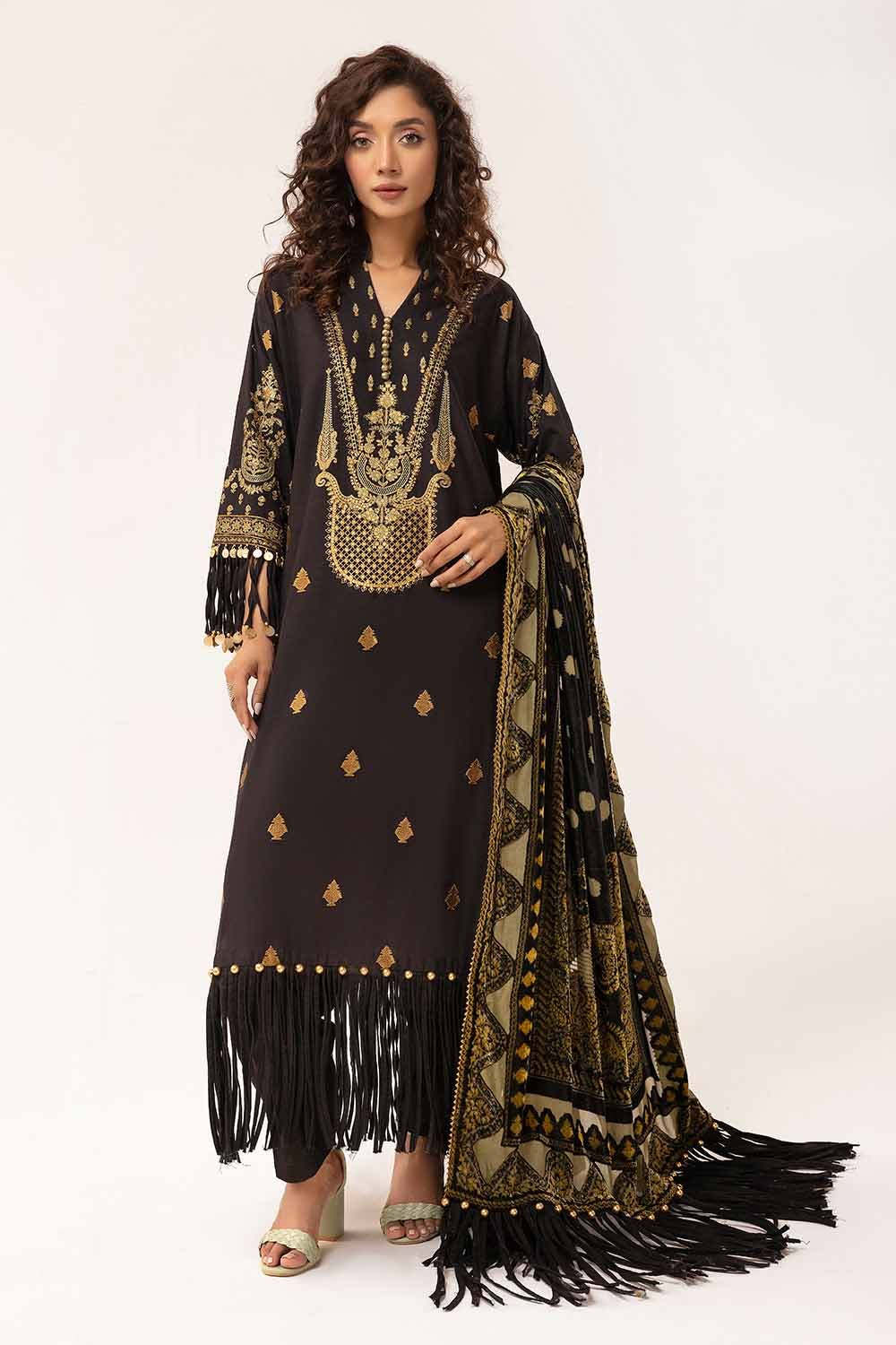 Gul Ahmed | Winter Collection 24 | Burnout Velvet Dupatta BVL-42002 - Official Gul Ahmed stockist in UK - Sakeena London