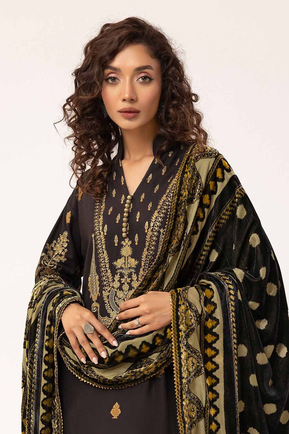 Gul Ahmed | Winter Collection 24 | Burnout Velvet Dupatta BVL-42002 - Official Gul Ahmed stockist in UK - Sakeena London