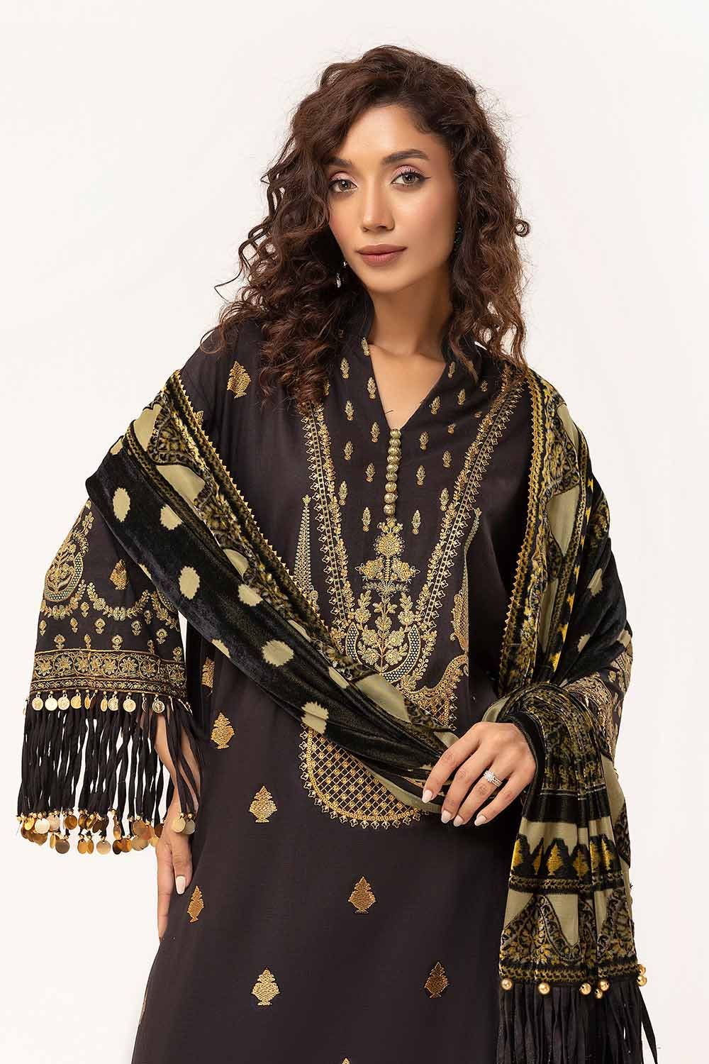 Gul Ahmed | Winter Collection 24 | Burnout Velvet Dupatta BVL-42002 - Official Gul Ahmed stockist in UK - Sakeena London
