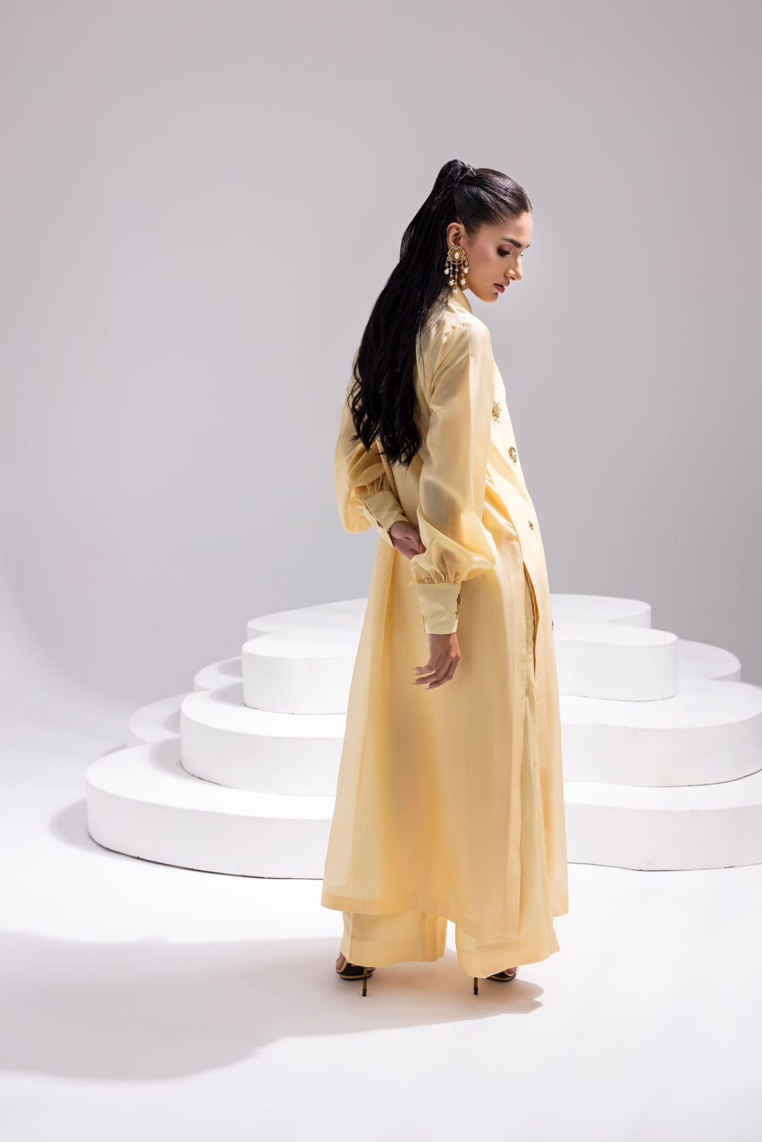 Amani | Aira Festive Wear | ALARA- Hand Embellished Butter Silk Shirt with Wide-Leg Trousers - Official Amani stockist in UK - Sakeena London