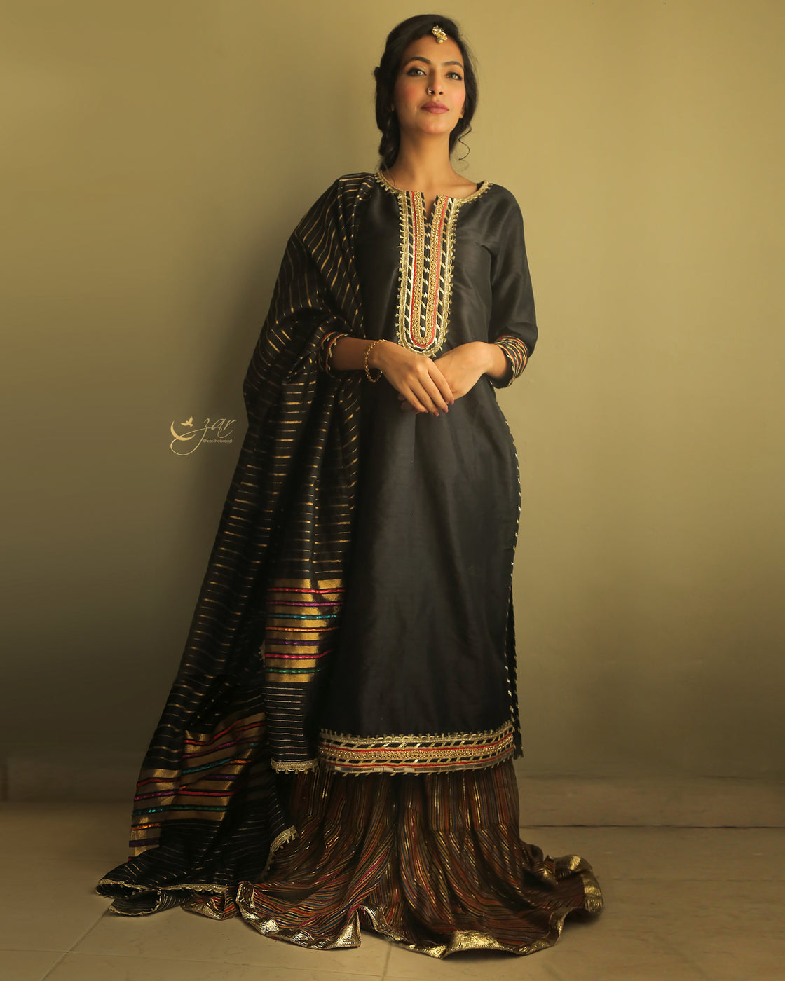 Zar | Gharara Formals | 3 PIECE EMBELLISHED SUIT - Black - Official Zar stockist in UK - Sakeena London