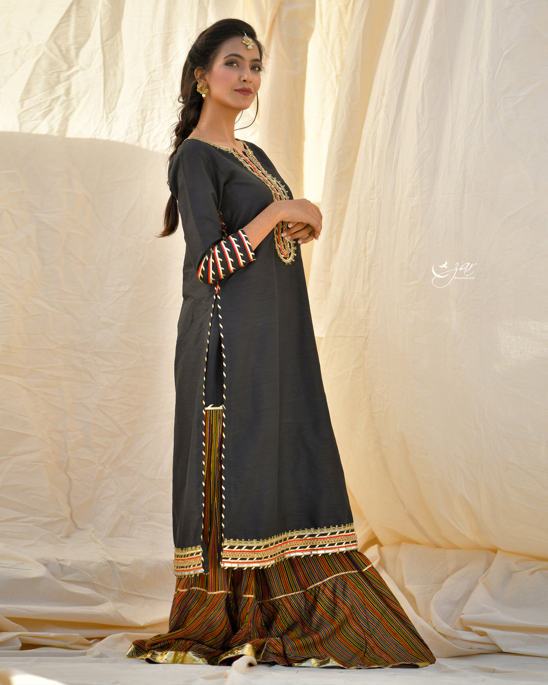 Zar | Gharara Formals | 3 PIECE EMBELLISHED SUIT - Black - Official Zar stockist in UK - Sakeena London