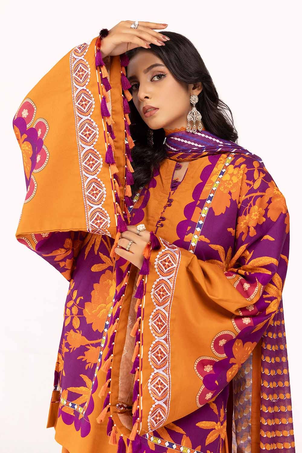 Gul Ahmed | Winter Collection 24 | Cotton Net Dupatta CD-42008 - Official Gul Ahmed stockist in UK - Sakeena London