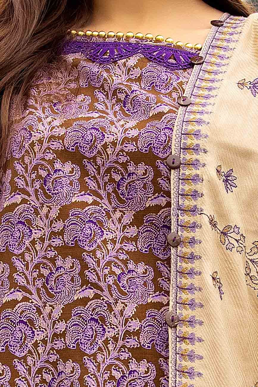 Gul Ahmed | Winter Collection 24 | Cotail Suit with Printed Twill Cotton Linen Dupatta CV-42009 - Official Gul Ahmed stockist in UK - Sakeena London
