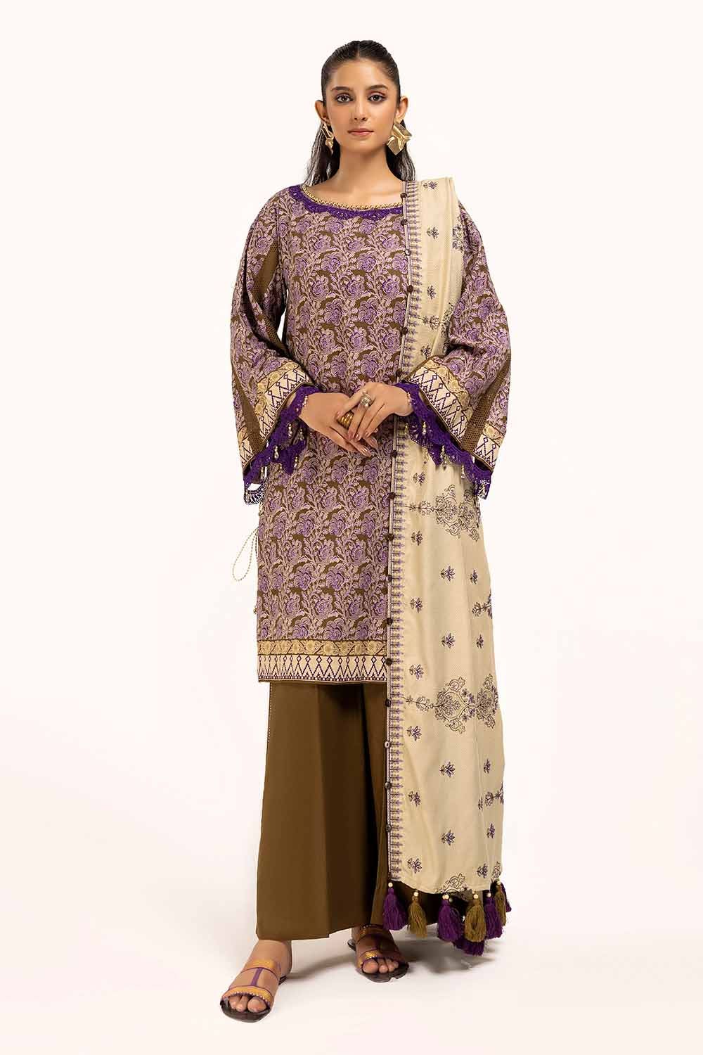 Gul Ahmed | Winter Collection 24 | Cotail Suit with Printed Twill Cotton Linen Dupatta CV-42009 - Official Gul Ahmed stockist in UK - Sakeena London