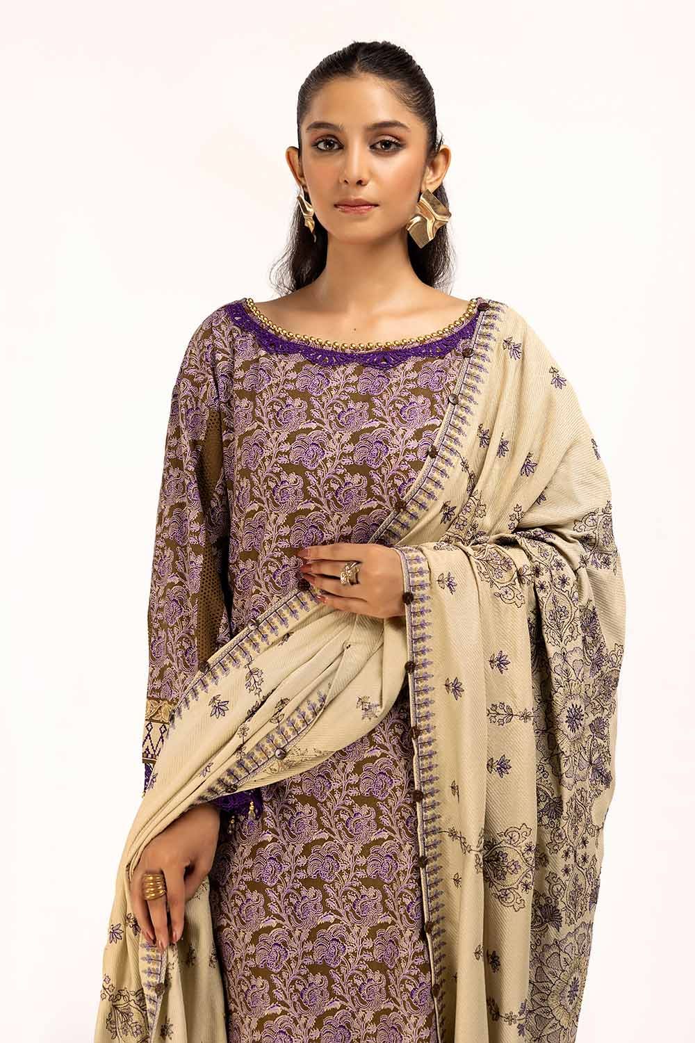 Gul Ahmed | Winter Collection 24 | Cotail Suit with Printed Twill Cotton Linen Dupatta CV-42009 - Official Gul Ahmed stockist in UK - Sakeena London