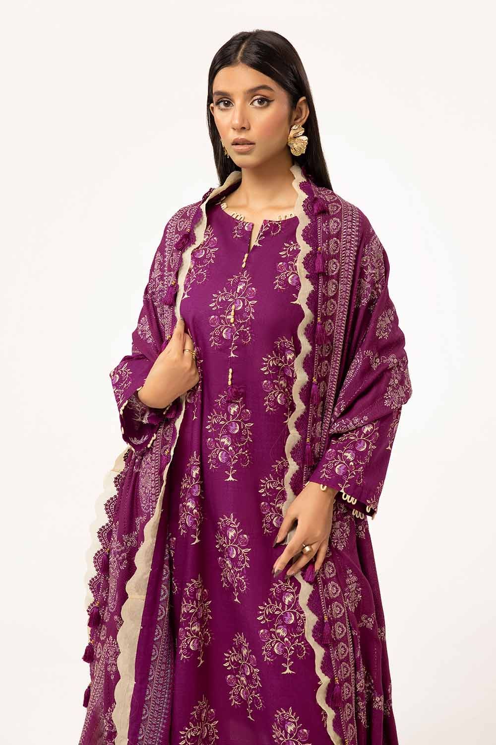 Gul Ahmed | Winter Collection 24 | Twill Cotton Linen Dupatta CV-42010 - Official Gul Ahmed stockist in UK - Sakeena London