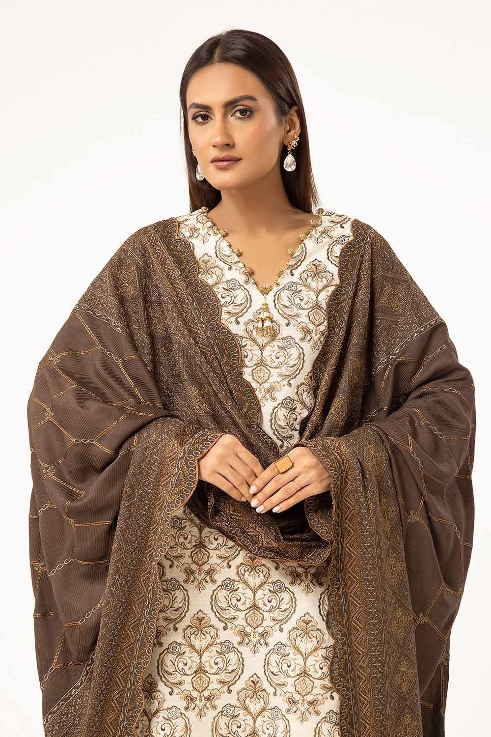 Gul Ahmed | Winter Collection 24 | Twill Cotton Linen Dupatta CV-42011 - Official Gul Ahmed stockist in UK - Sakeena London