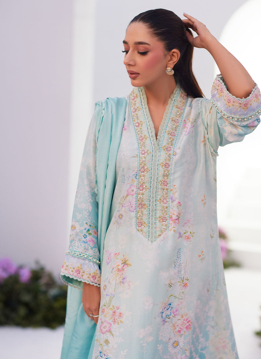 Farah Talib Aziz | Zaza Prints 24 | CYAN OMBRE SHIRT AND DUPATTA - Official Farah Talib Aziz stockist in UK - Sakeena London