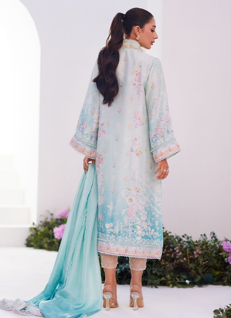 Farah Talib Aziz | Zaza Prints 24 | CYAN OMBRE SHIRT AND DUPATTA - Official Farah Talib Aziz stockist in UK - Sakeena London