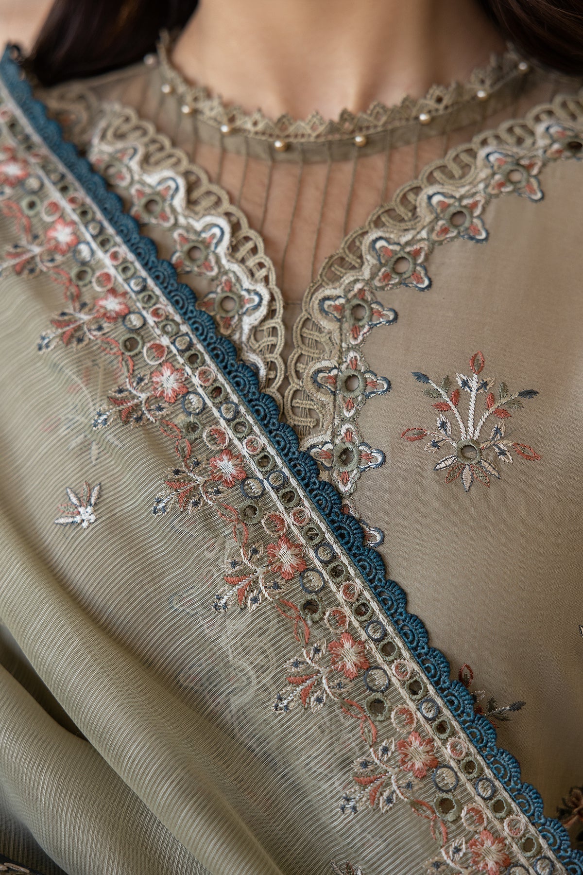 Farasha | Bahaar Embroidered Lawn | Whimsical Sage - Official Farasha stockist in UK - Sakeena London
