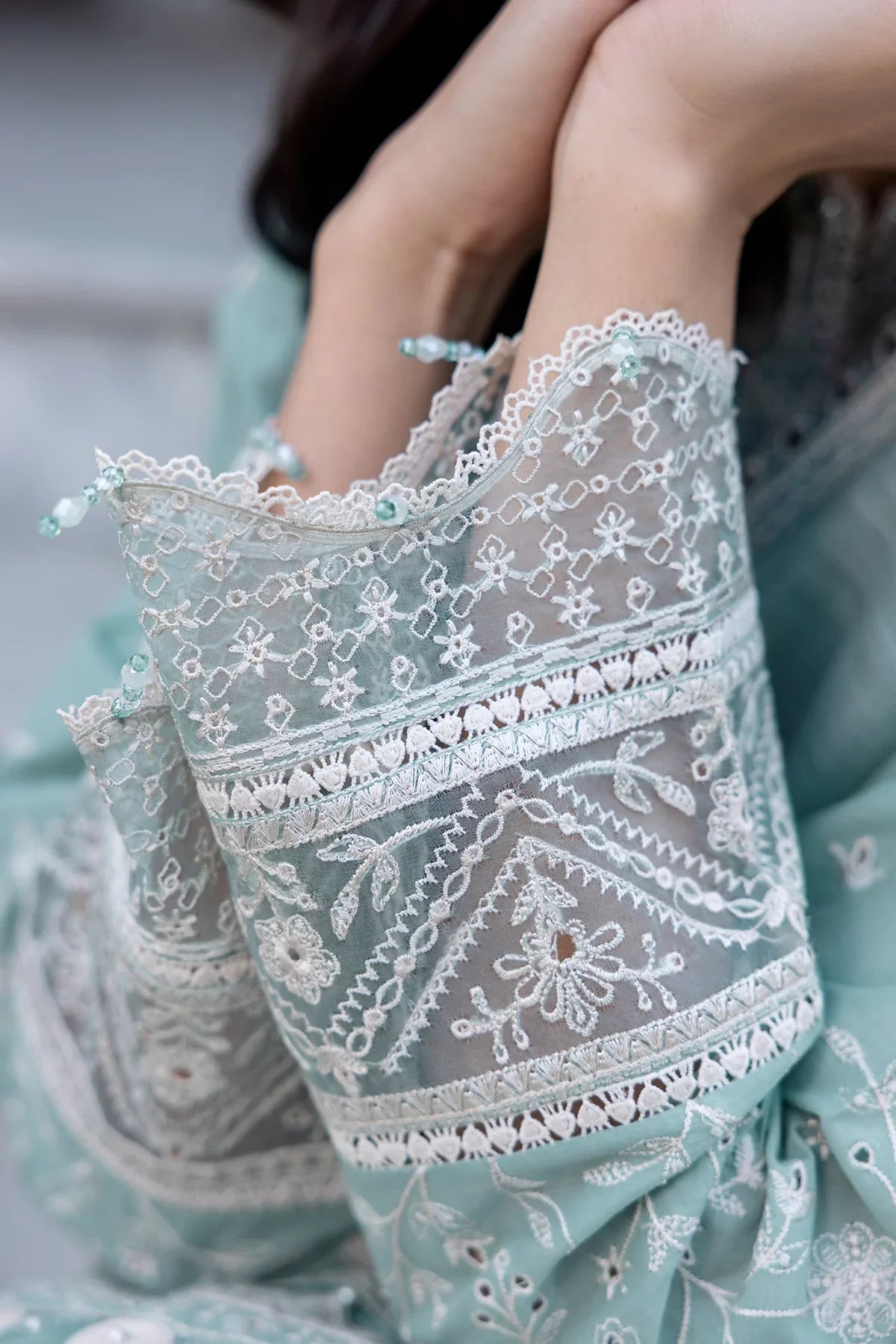 Farasha | Bahaar Embroidered Lawn | Aqua Pearl - Official Farasha stockist in UK - Sakeena London